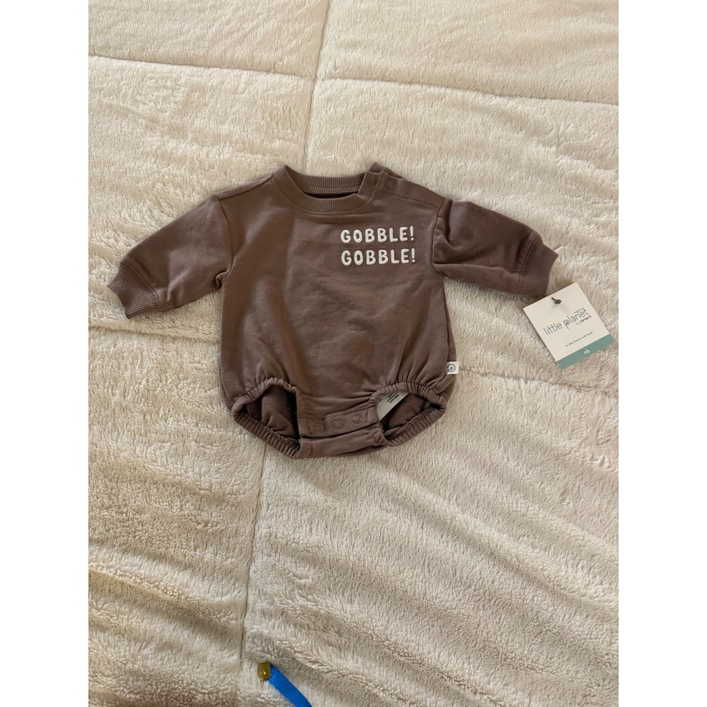 Little Planet by Carters Organic Brown Gobble Thanksgiving Bubble Romper NB NWT